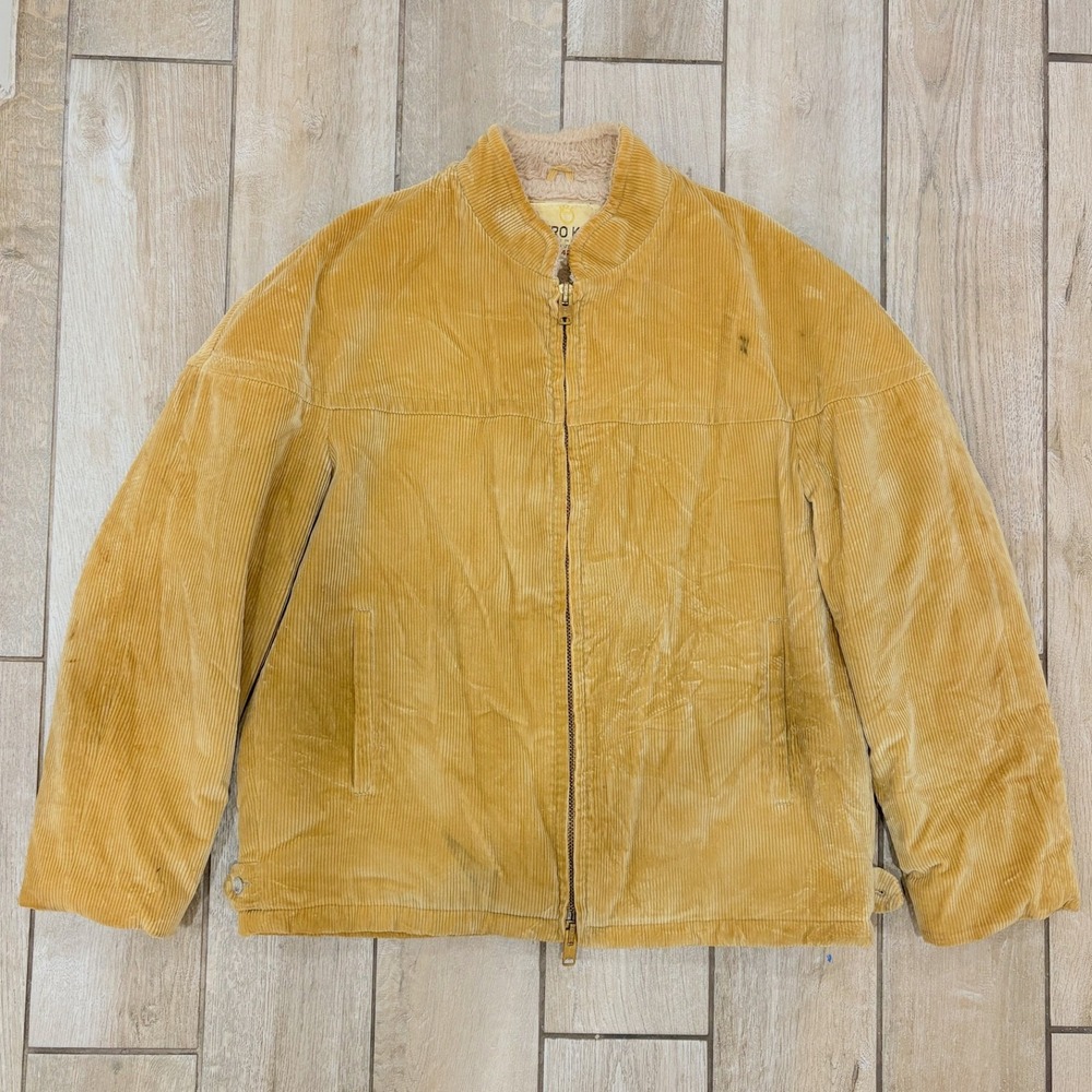 Zero King Mens Corduroy Sherpa Lined Bomber Jacket Mustard Yellow Size L